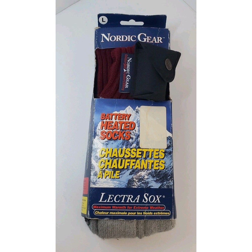 NEW Nordic Gear Lectra Sox Mens Sz Large Battery Heated Socks Gray Maroon Winter
